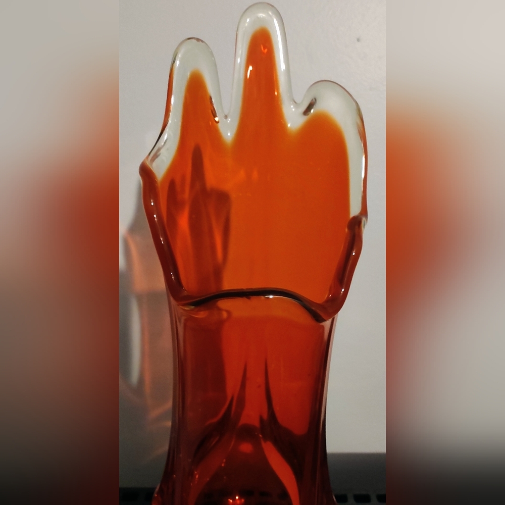 Vintage Viking Glass 13.5” Swung Vase Orange MCM Epic Drape 3-Toed Persimmon - Picture 2 of 12
